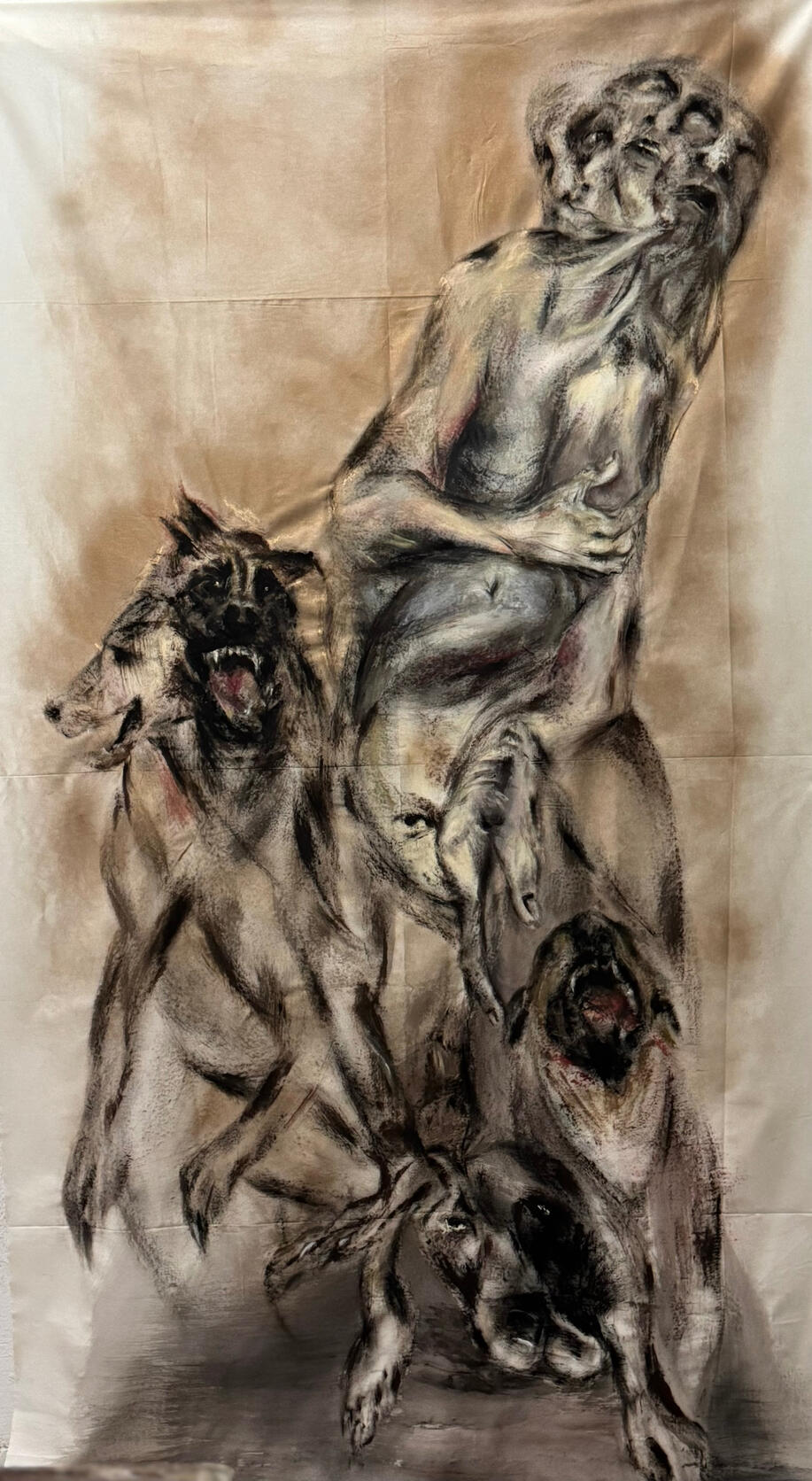 This Is You, and This Is the World—Know It, Protect It, 2025 Ink and fabric paint on unbleached cotton fabric 200 × 100 cm This Is You, and This Is the World—Know It, Protect It, 2025 Ink and fabric paint on unbleached cotton fabric 200 × 100 cm