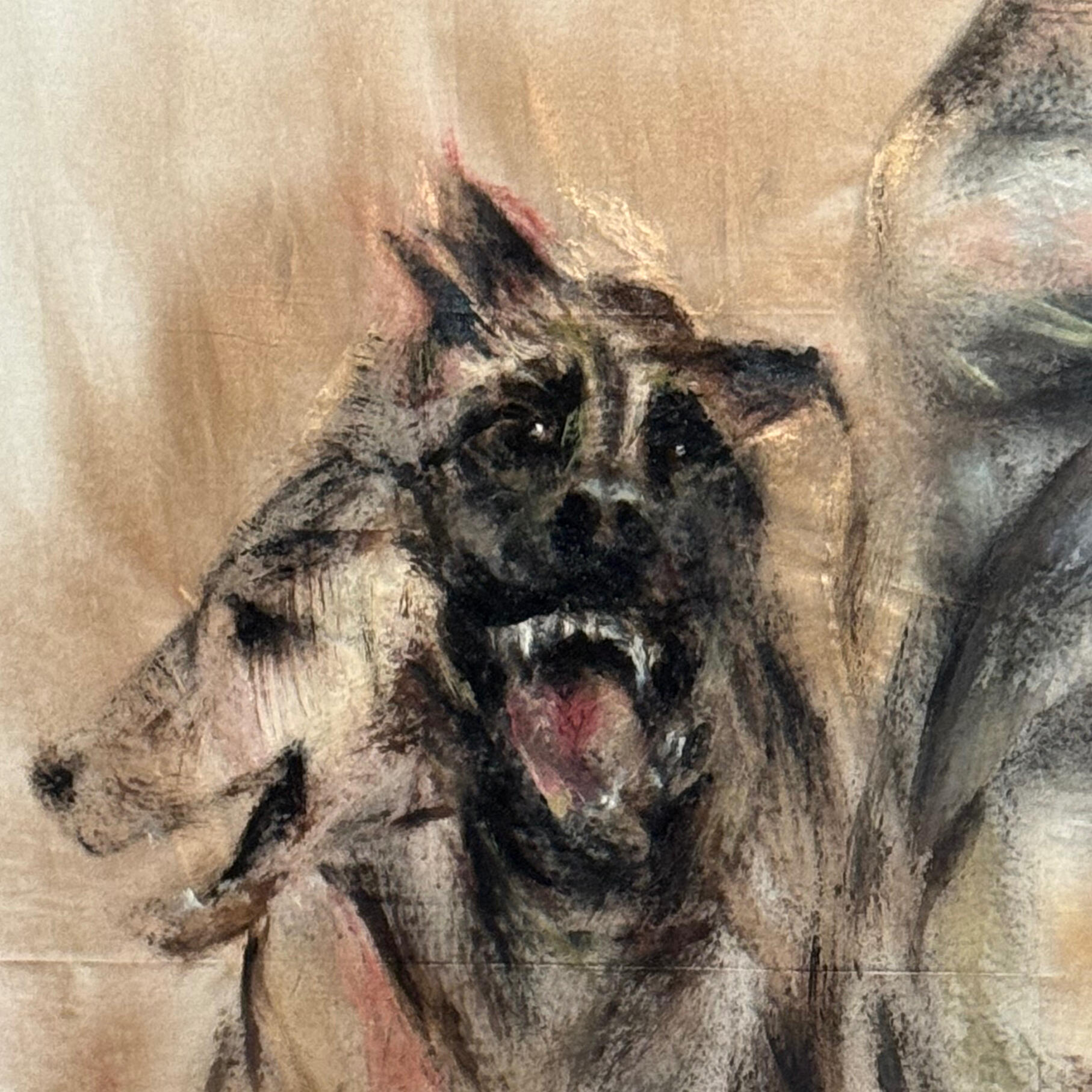 Detail of painted dogs on raw fabric from Wandering on the Land of Gods. Detail of painted dogs on raw fabric from Wandering on the Land of Gods.